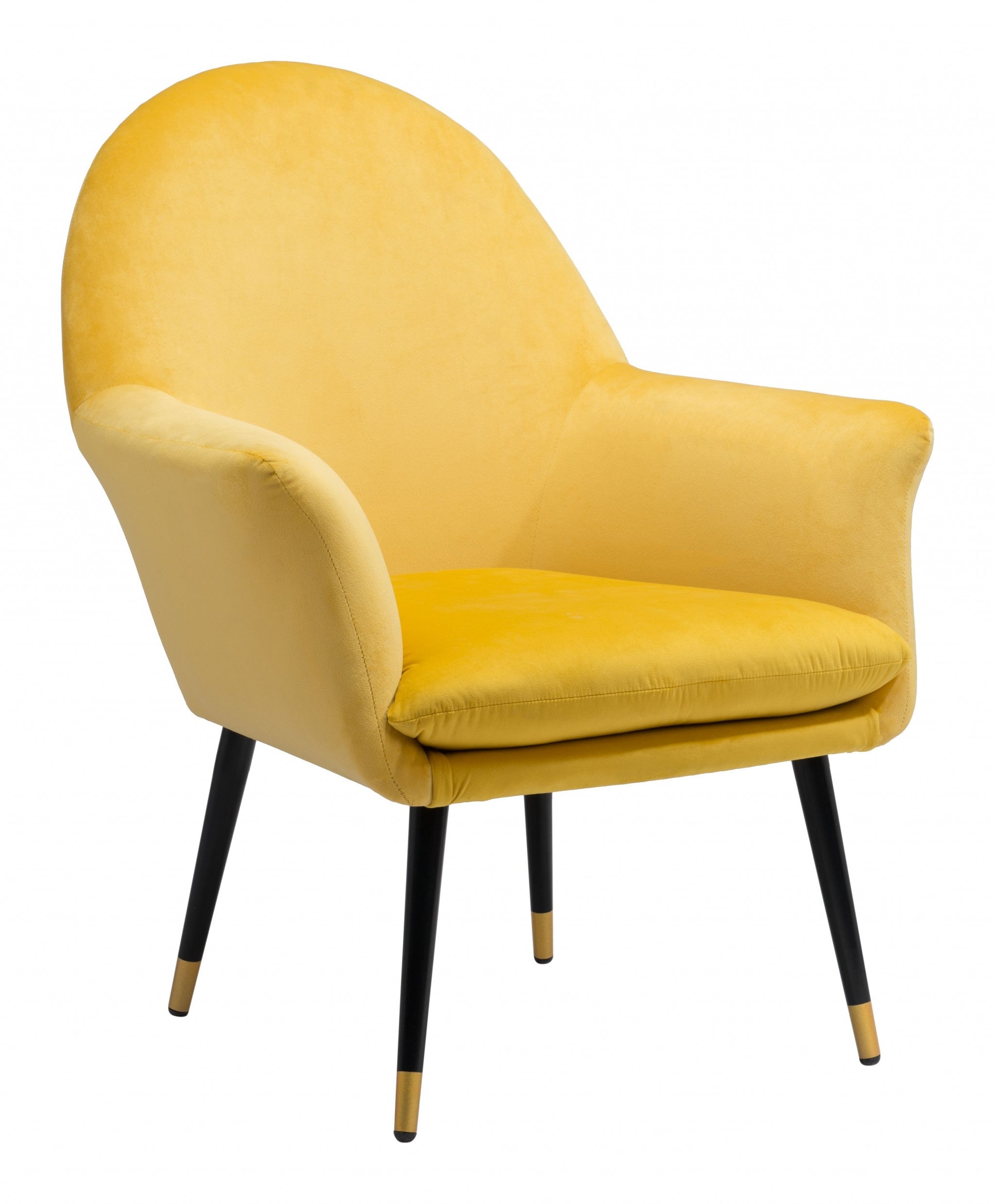 30" Yellow And Gold Velvet Arm Chair