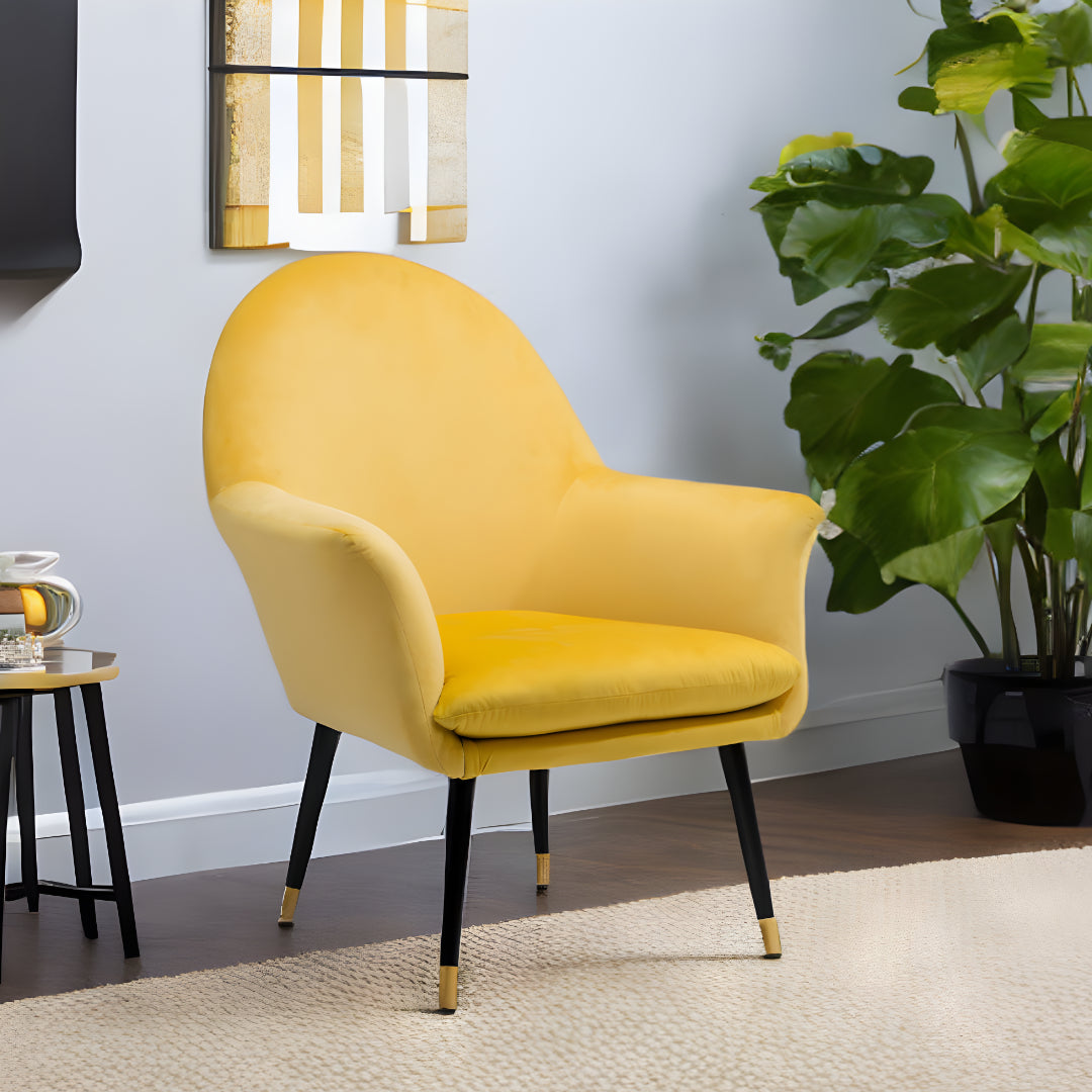 30" Yellow And Gold Velvet Arm Chair