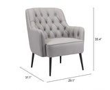 29" Grey Faux Leather And Black Tufted Arm Chair