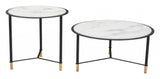 Set Of Two 32" Black And White Faux Marble Glass Round Coffee Tables