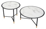 Set Of Two 32" Black And White Faux Marble Glass Round Coffee Tables