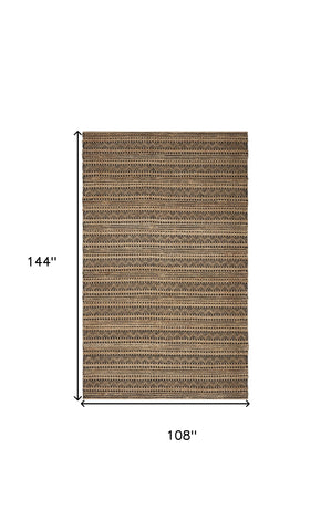 9’ x 13’ Tan and Black Intricate Striped Area Rug