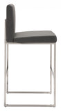 31" Gray And Silver Faux Leather And Steel Low Back Bar Height Bar Chair