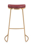 Set of Two 31" Burgundy And Gold Steel Backless Bar Height Bar Chairs