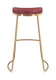 Set of Two 31" Burgundy And Gold Steel Backless Bar Height Bar Chairs