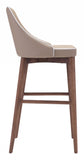 30" Beige And Brown Solid Wood Low Back Bar Height Bar Chair