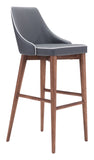 30" Gray And Brown Solid Wood Low Back Bar Height Bar Chair