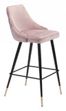 30" Pink And Black Velvet And Steel Bar Height Bar Chair