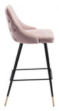 30" Pink And Black Velvet And Steel Bar Height Bar Chair