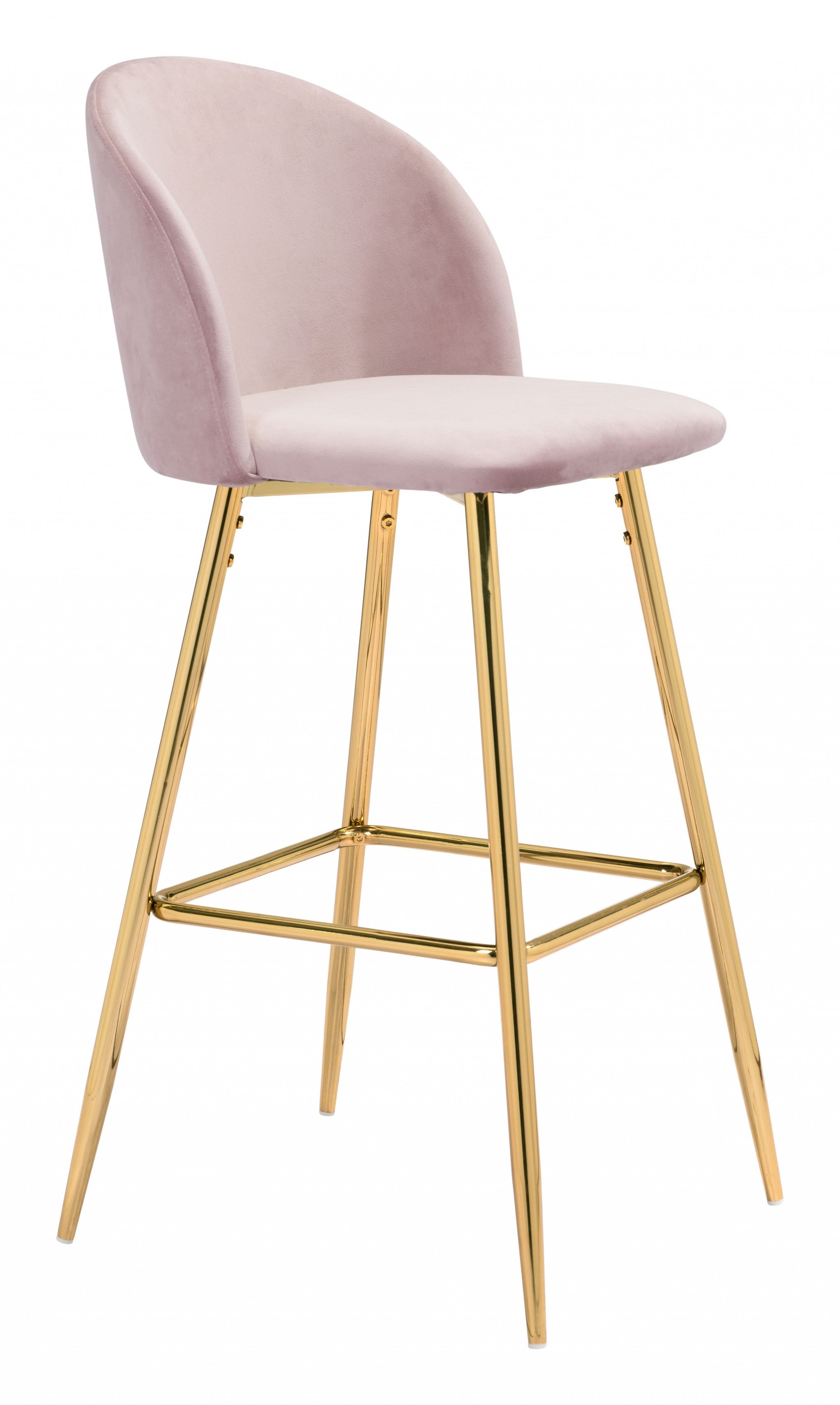 30" Pink And Gold Steel Low Back Bar Height Bar Chair