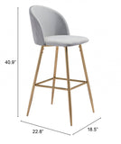 30" Gray And Gold Steel Low Back Bar Height Bar Chair