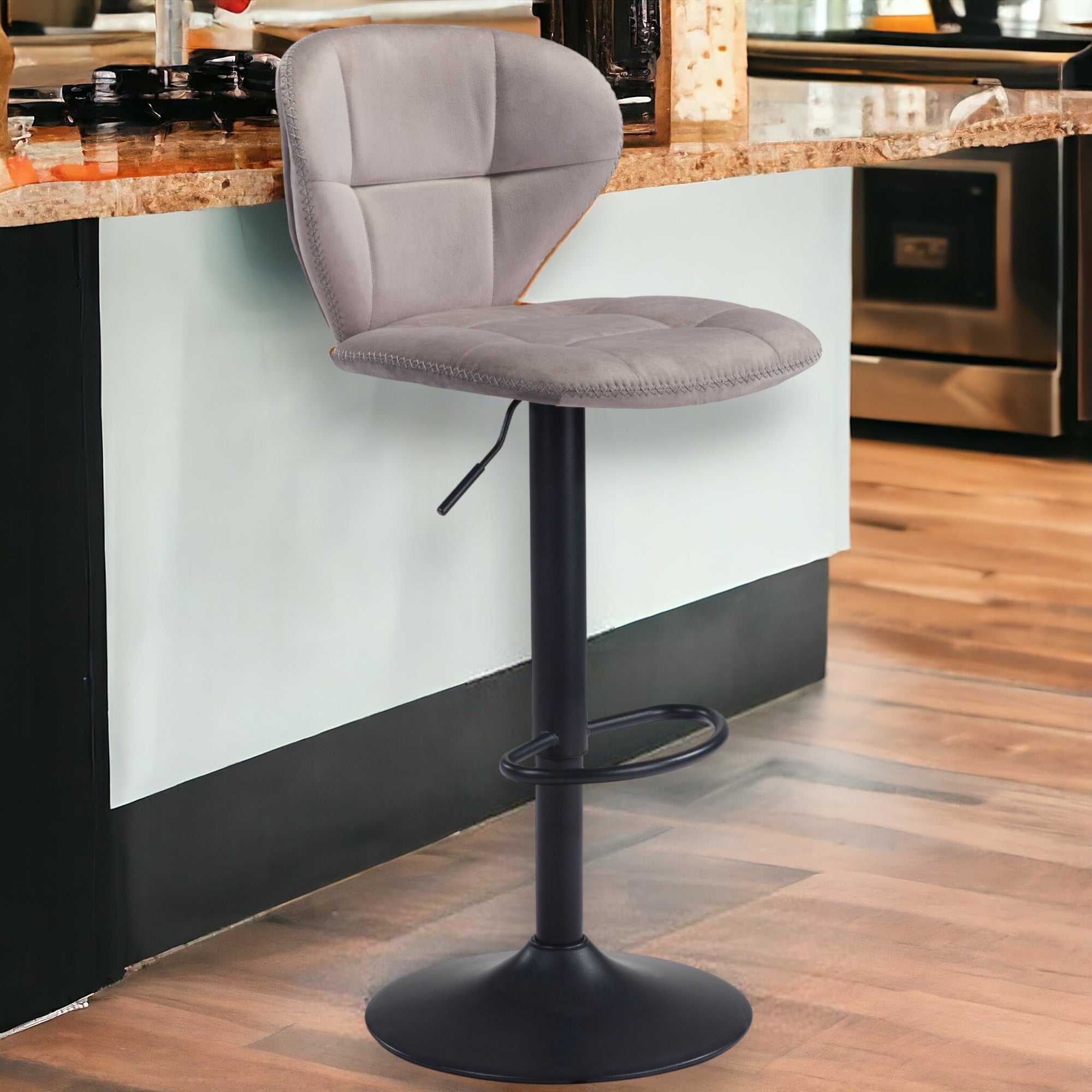 24" Gray And Black Steel Swivel Low Back Counter Height Bar Chair