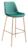 31" Green And Copper Steel Low Back Bar Height Bar Chair