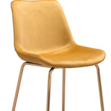 31" Yellow And Gold Velvet And Steel Low Back Bar Height Bar Chair