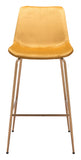 31" Yellow And Gold Velvet And Steel Low Back Bar Height Bar Chair