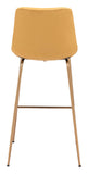 31" Yellow And Gold Velvet And Steel Low Back Bar Height Bar Chair