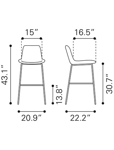 31" Gray And Black Steel Low Back Bar Height Bar Chair