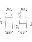 31" White And Black Steel Low Back Bar Height Bar Chair