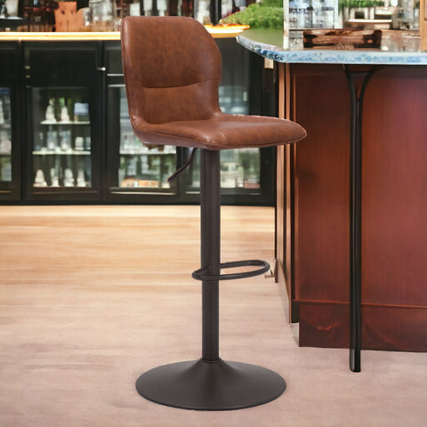 24" Brown And Black Steel Swivel Low Back Counter Height Bar Chair