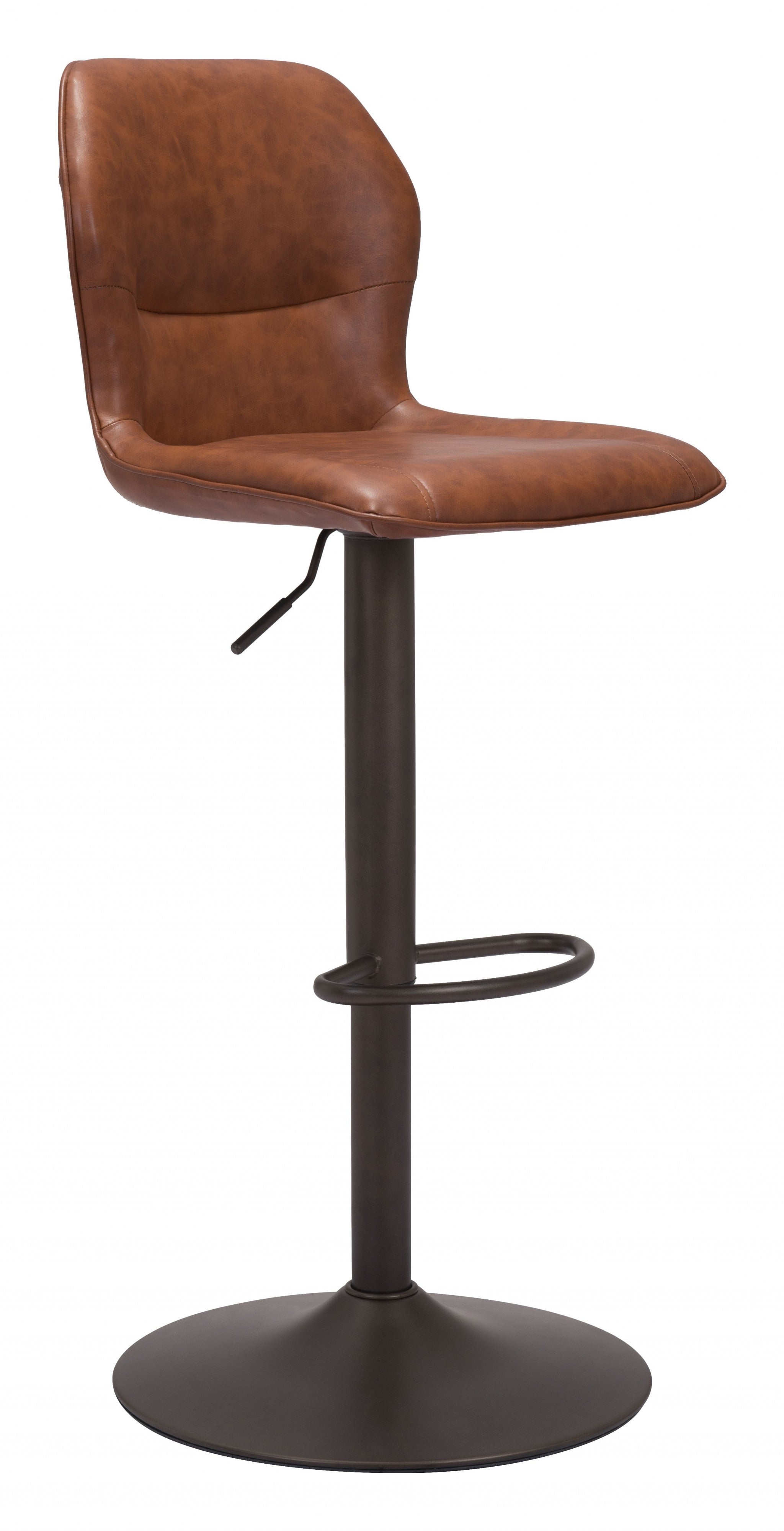 24" Brown And Black Steel Swivel Low Back Counter Height Bar Chair