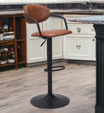 24" Brown And Black Steel Swivel Low Back Counter Height Bar Chair