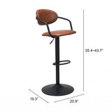 24" Brown And Black Steel Swivel Low Back Counter Height Bar Chair