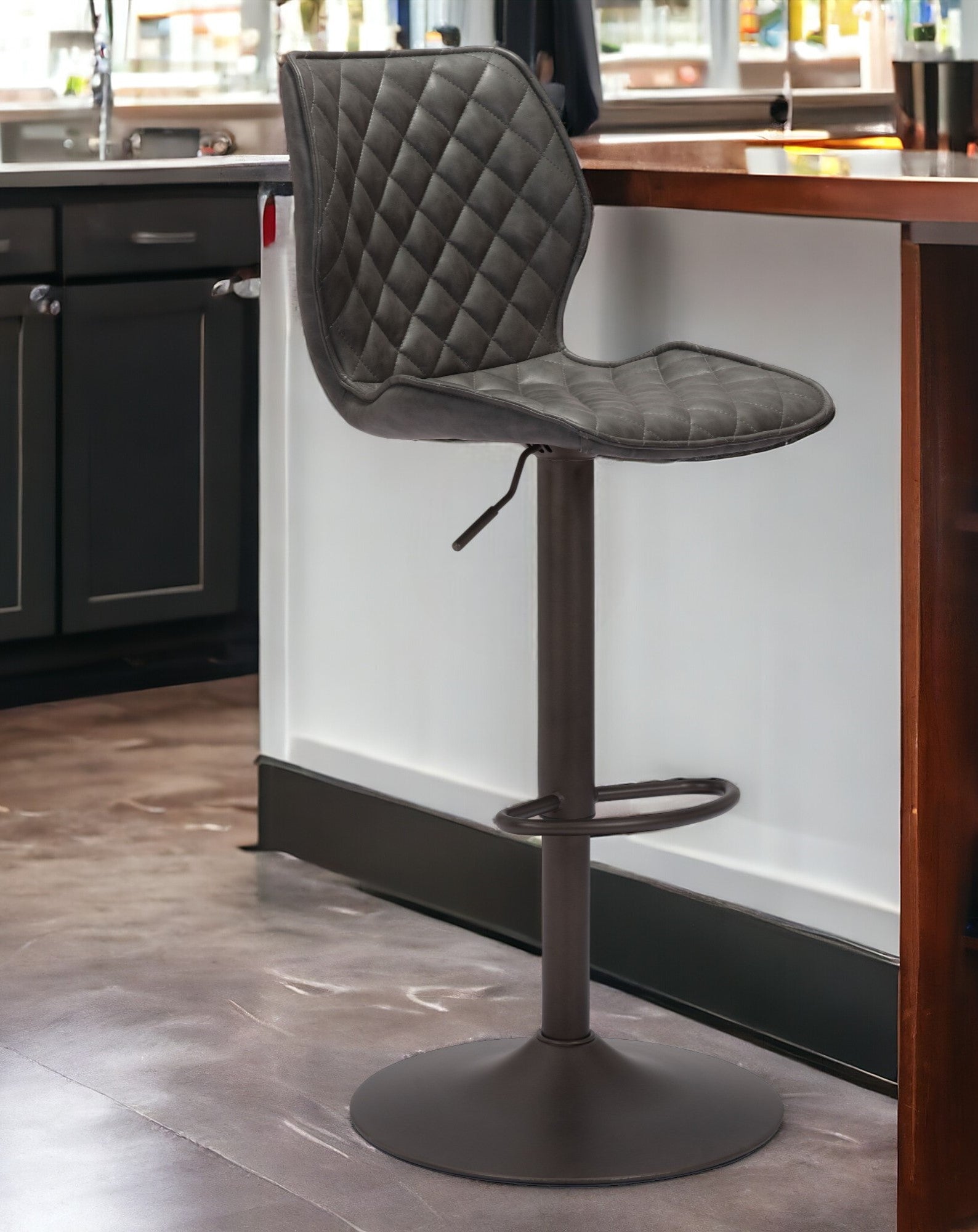 24" Gray And Black Steel Swivel Low Back Counter Height Bar Chair