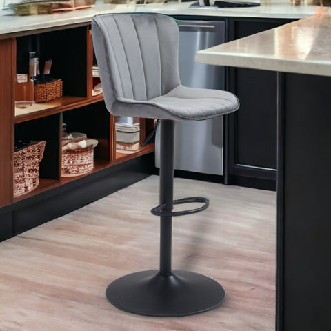 24" Gray And Black Steel Swivel Low Back Counter Height Bar Chair