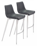 Set of Two 30" Black And Silver Steel Low Back Bar Height Bar Chairs