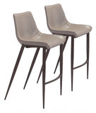 Set of Two 30" Gray And Brown Steel Low Back Bar Height Bar Chairs