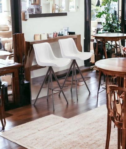 Set of Two 29" White And Black Steel Low Back Bar Height Bar Chairs