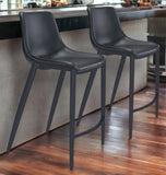 Set of Two 30" Black Steel Low Back Bar Height Bar Chairs