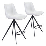 Set of Two 26" White And Black Steel Low Back Counter Height Bar Chairs