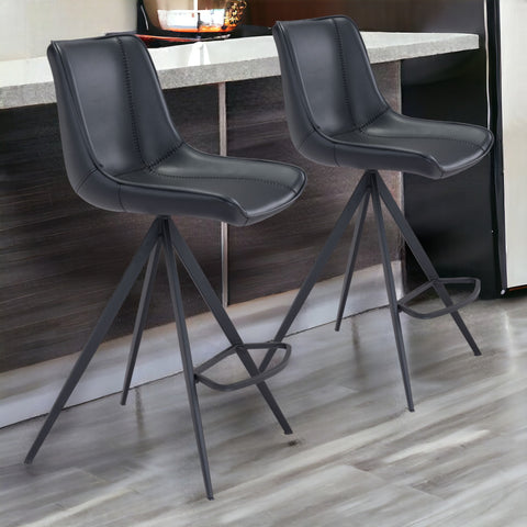 Set of Two 26" Black Steel Low Back Counter Height Bar Chairs