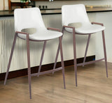 Set of Two 26" White And Brown Steel Low Back Counter Height Bar Chairs