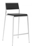 Set Of Two 36" Black And Silver Steel Low Back Counter Height Bar Chairs With Footrest