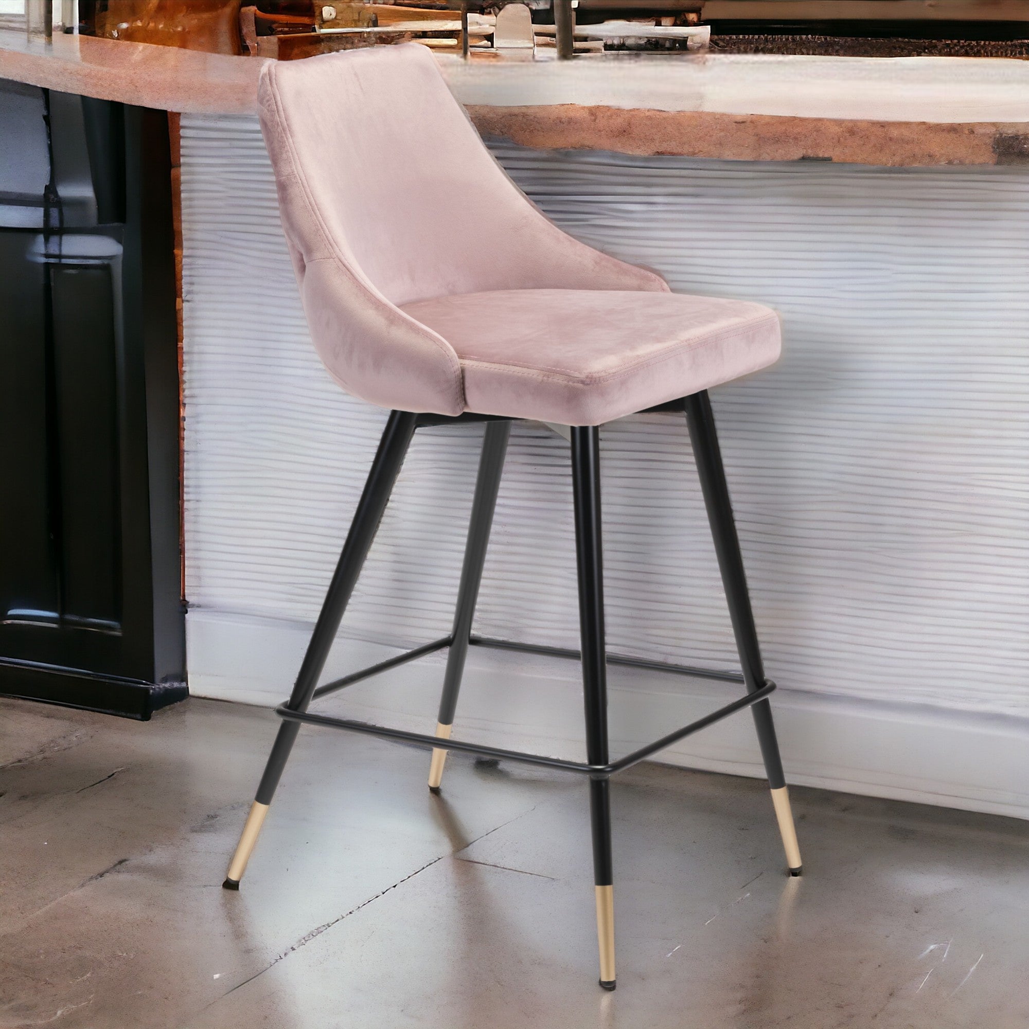 26" Pink And Black Steel Low Back Counter Height Bar Chair