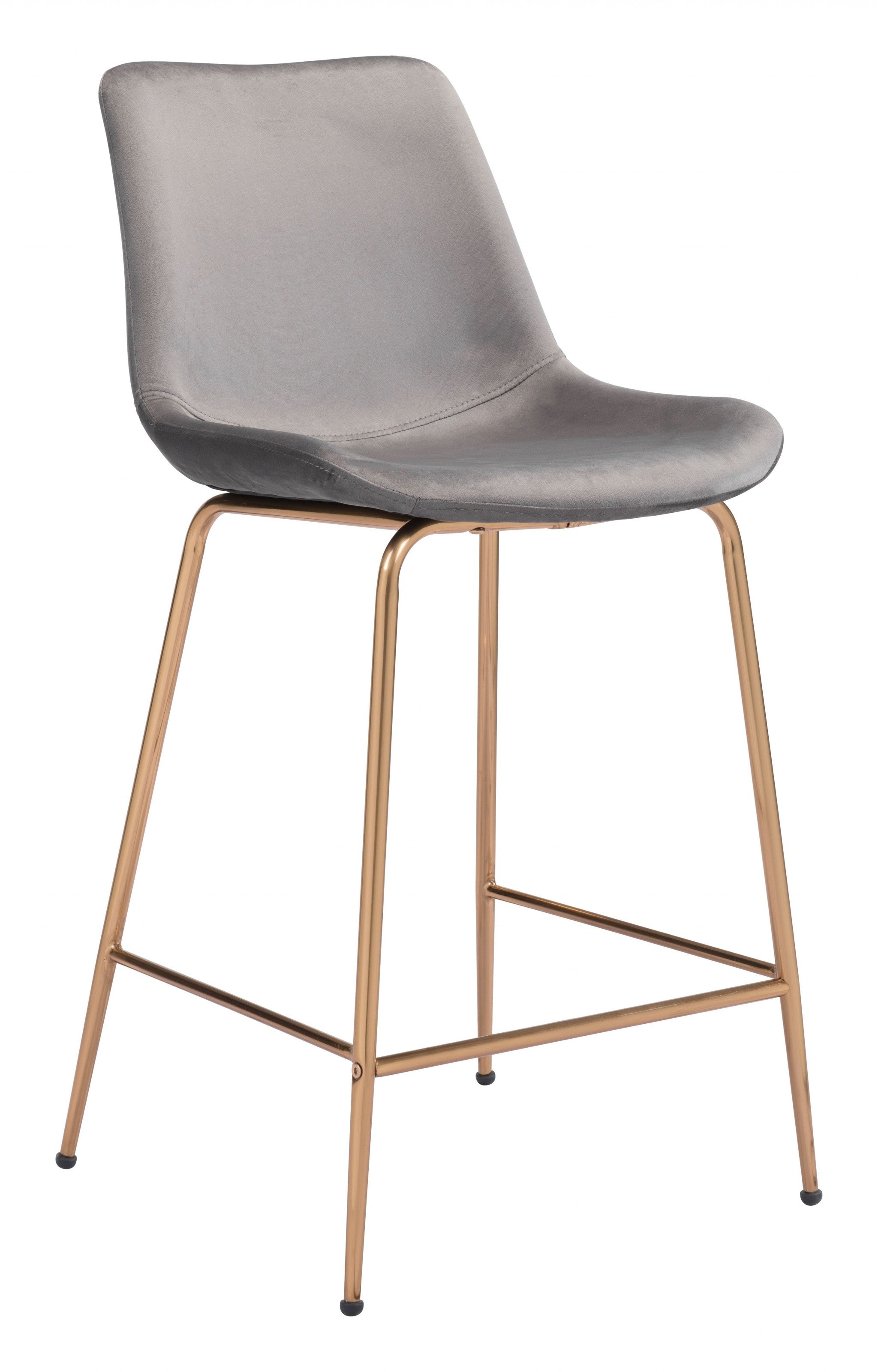 26" Gray And Copper Steel Low Back Counter Height Bar Chair