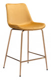 26" Yellow And Copper Velvet And Steel Low Back Counter Height Bar Chair