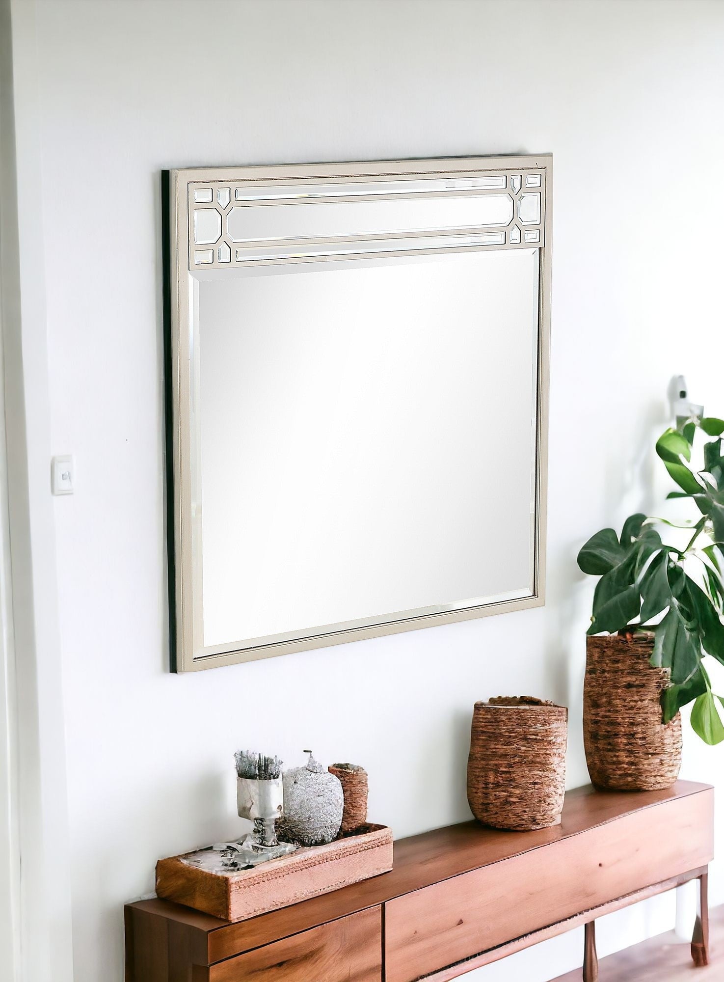 36" Champagne Square Metal Framed Accent Mirror