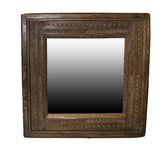 Carved Reclaimed Wood Square Mirror