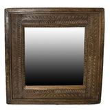 Carved Reclaimed Wood Square Mirror