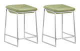 Set of Two 24" Green And Silver Steel Backless Counter Height Bar Chairs