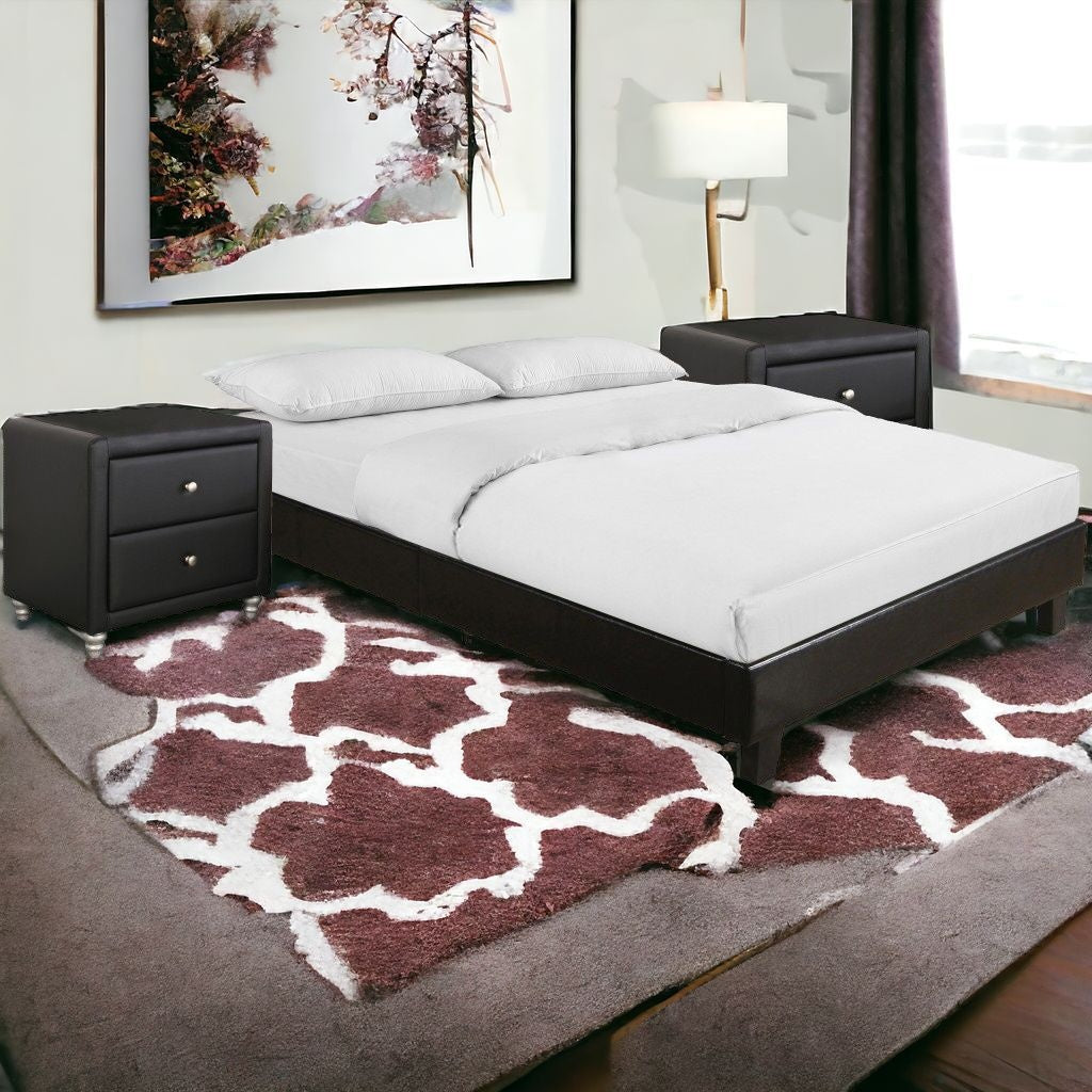 Black Platform Queen Bed with Two Nightstands