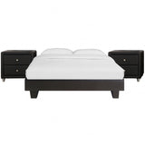 Black Platform Queen Bed with Two Nightstands