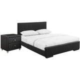 Black Upholstered King Platform Bed with Nightstand