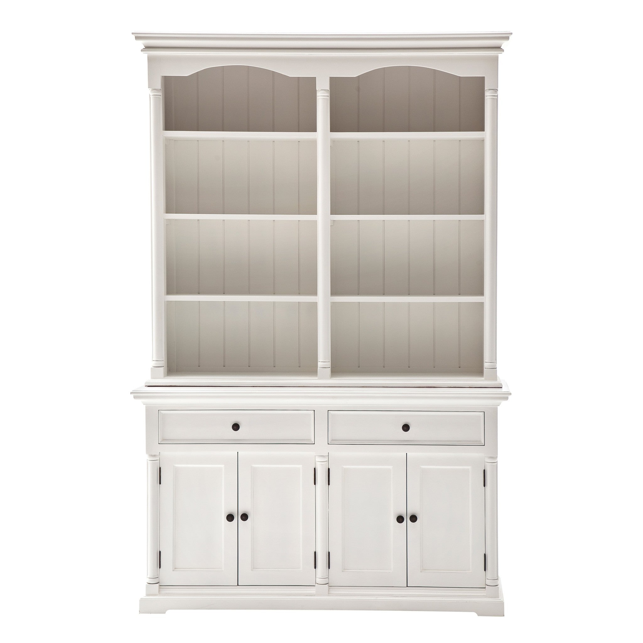 87" White Wood Sideboard with Hutch and Two Drawers