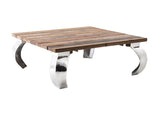 39" Natural And Silver Metallic Reclaimed Wood And Aluminum Square Coffee Table