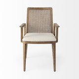 Light Natural and Cream Uholstery and Cane Dining Armchair