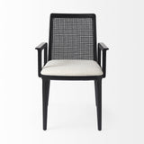 Black and Cream Uholstery and Cane Dining Armchair